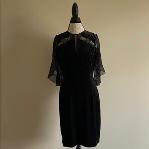 Elegant Black Dress with Sheer Lace Sleeves